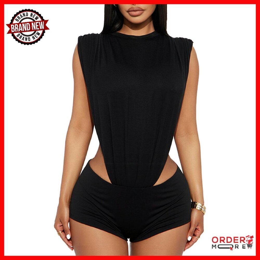 Sleeveless Bodysuit Top & Shorts Set - Polyester Club Outfit - S/M/L